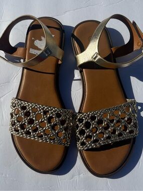 American Exchange Gold Braided-Strap Sandals